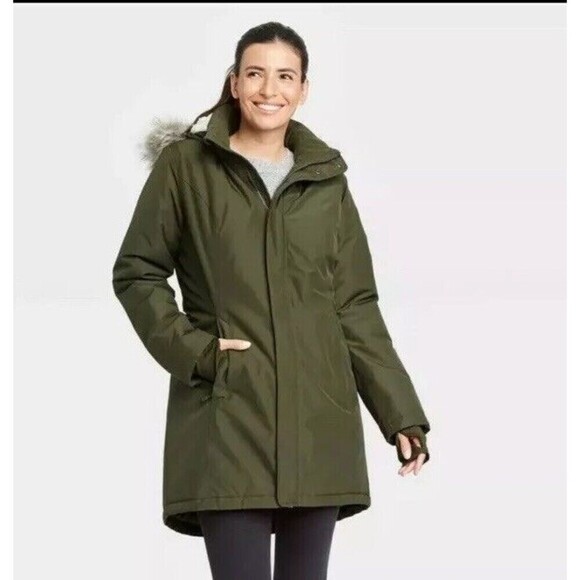 NWT Women's Faux Fur Parka Jacket - All in Motion - Green - Small Hunter Green - Picture 1 of 7